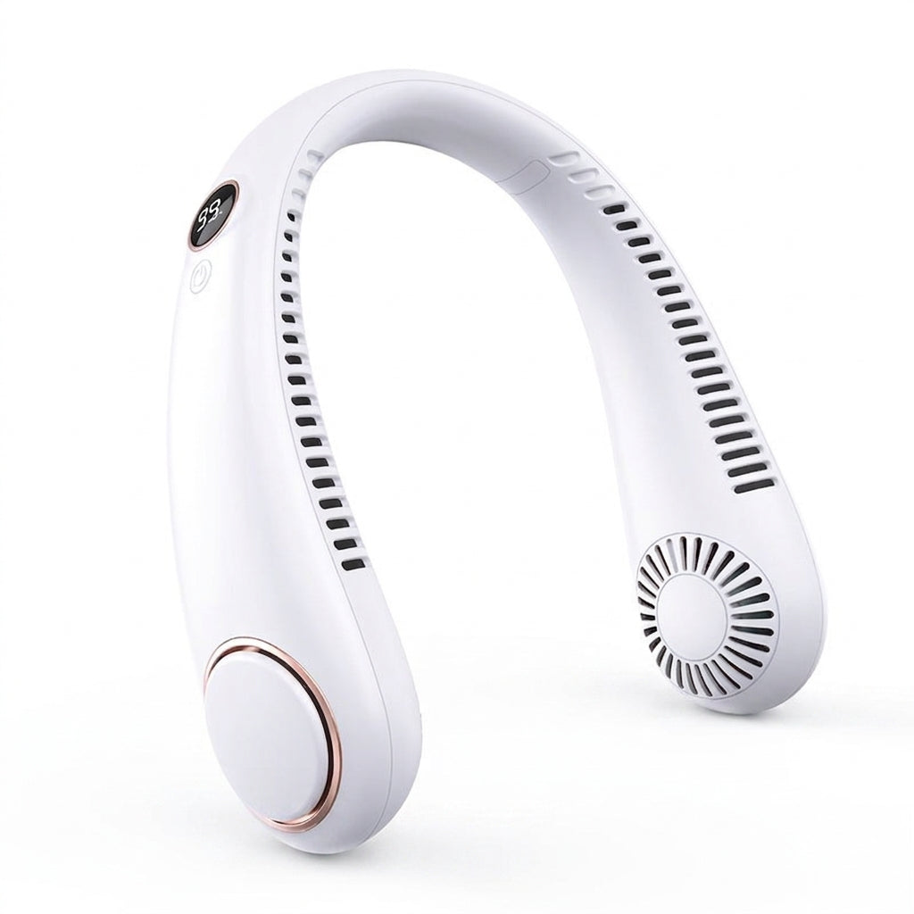 Bladeless USB neck fan on white background — Electroplated White
