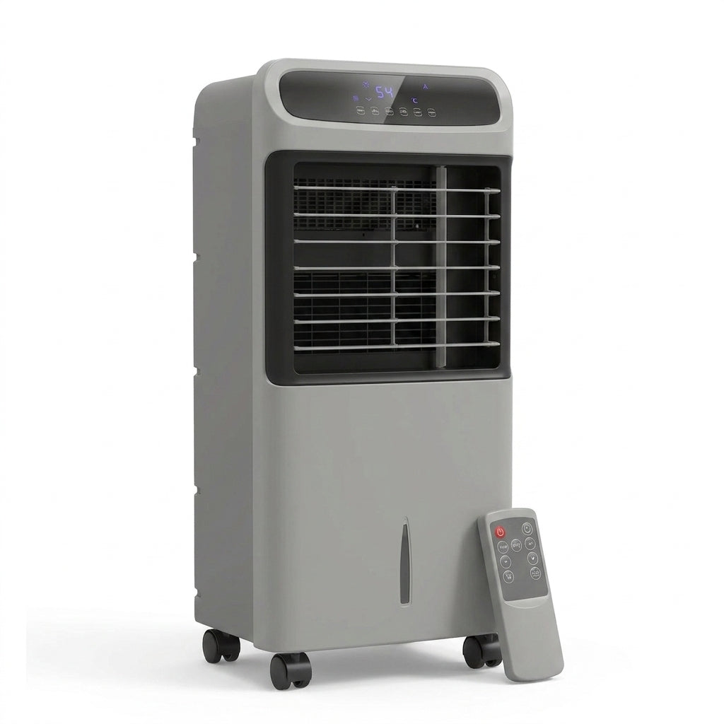 Evaporative air cooler with remote on white background — Gray