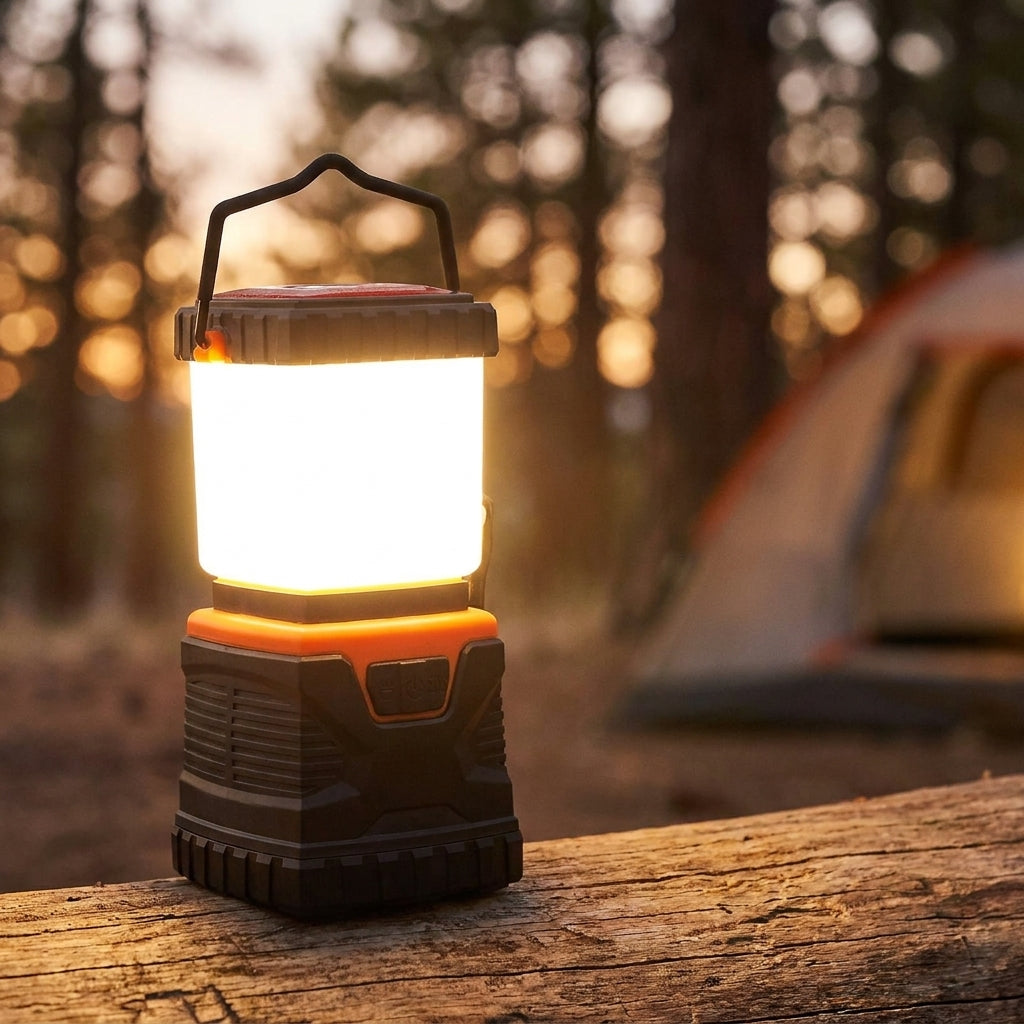 1000-lumen LED camping lantern in use — glowing at campsite