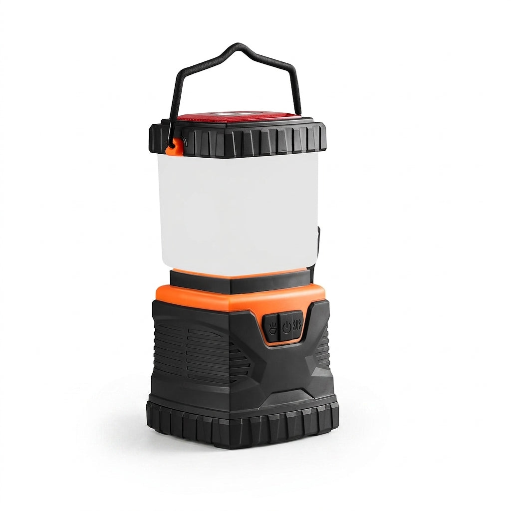 1000-lumen LED camping lantern on white background — Black/Orange