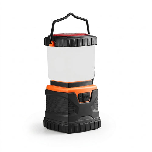 1000-lumen LED camping lantern on white background — Black/Orange