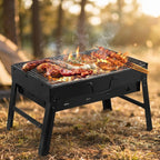 Portable folding BBQ grill in use — campsite grilling