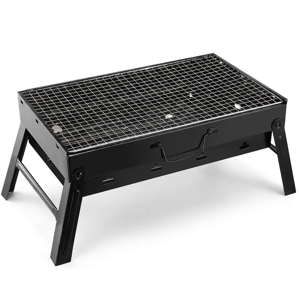 Portable folding BBQ grill on white background — Black