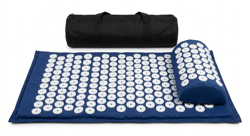 Acupressure massage mat set on white background — Blue