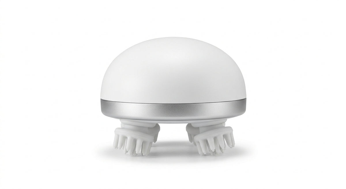 Rechargeable scalp massager on white background — White