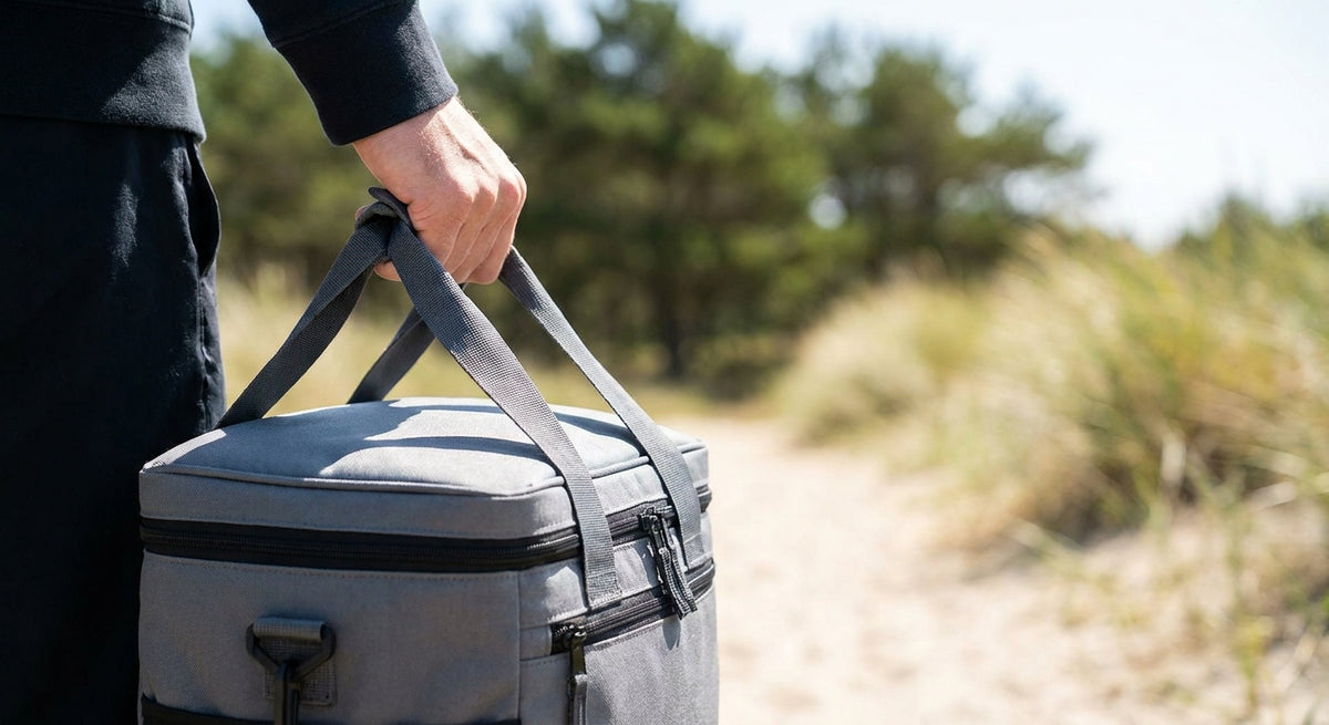 22L insulated cooler bag in use — being carried outdoors