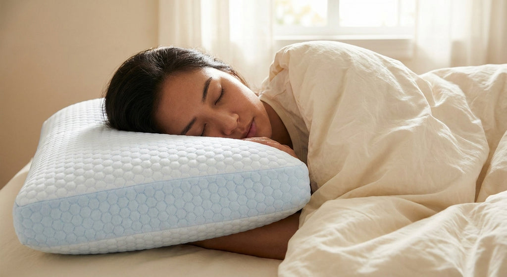 Cooling gel memory foam pillow in use — person sleeping